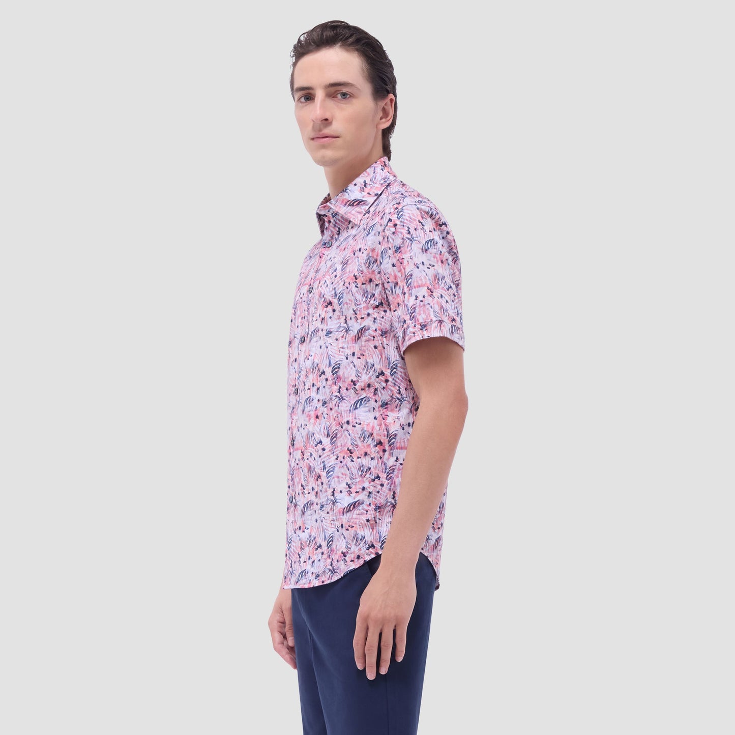Bugatchi Miles Leaf Print OoohCotton® Short-Sleeve Shirt Chili