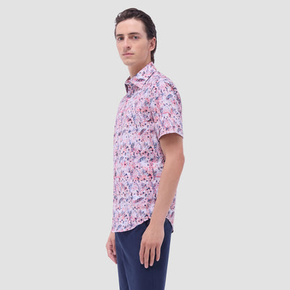 Bugatchi Miles Leaf Print OoohCotton® Short-Sleeve Shirt Chili