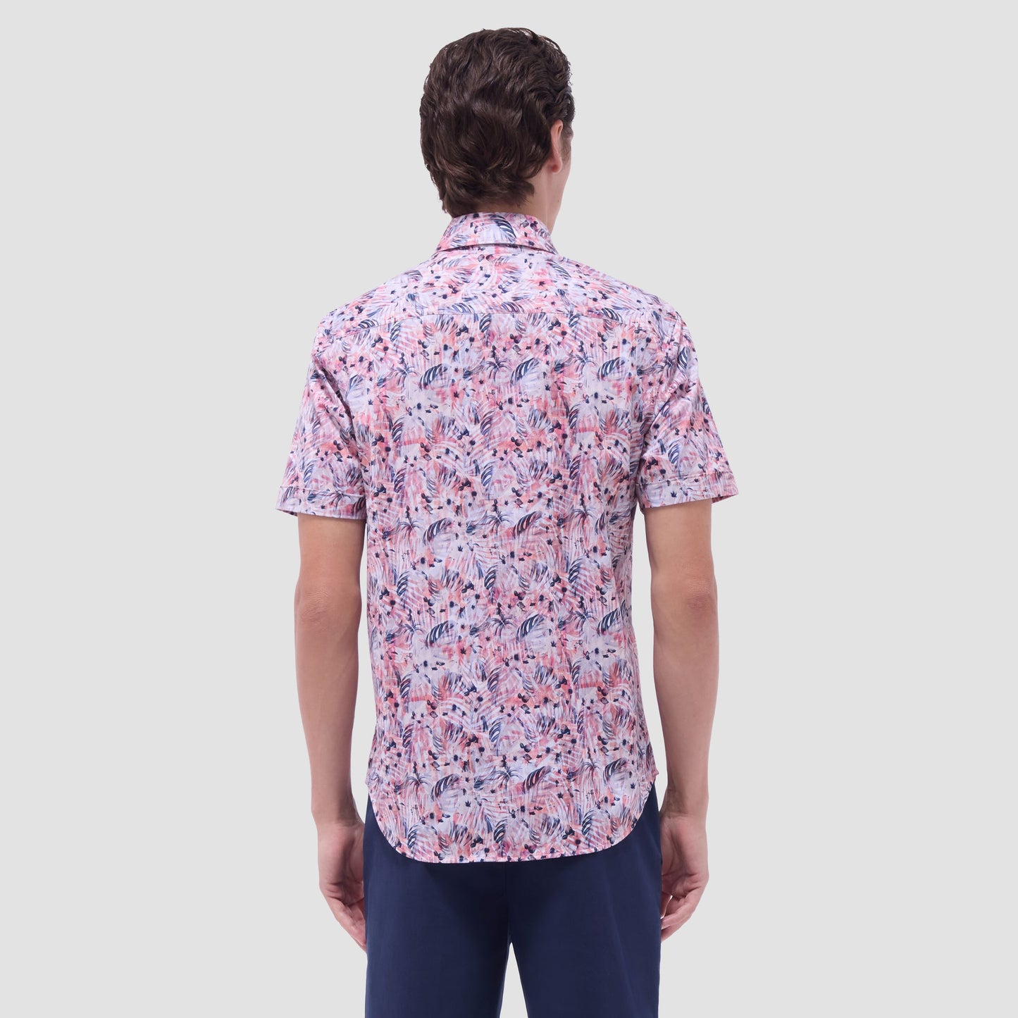 Bugatchi Miles Leaf Print OoohCotton® Short-Sleeve Shirt Chili
