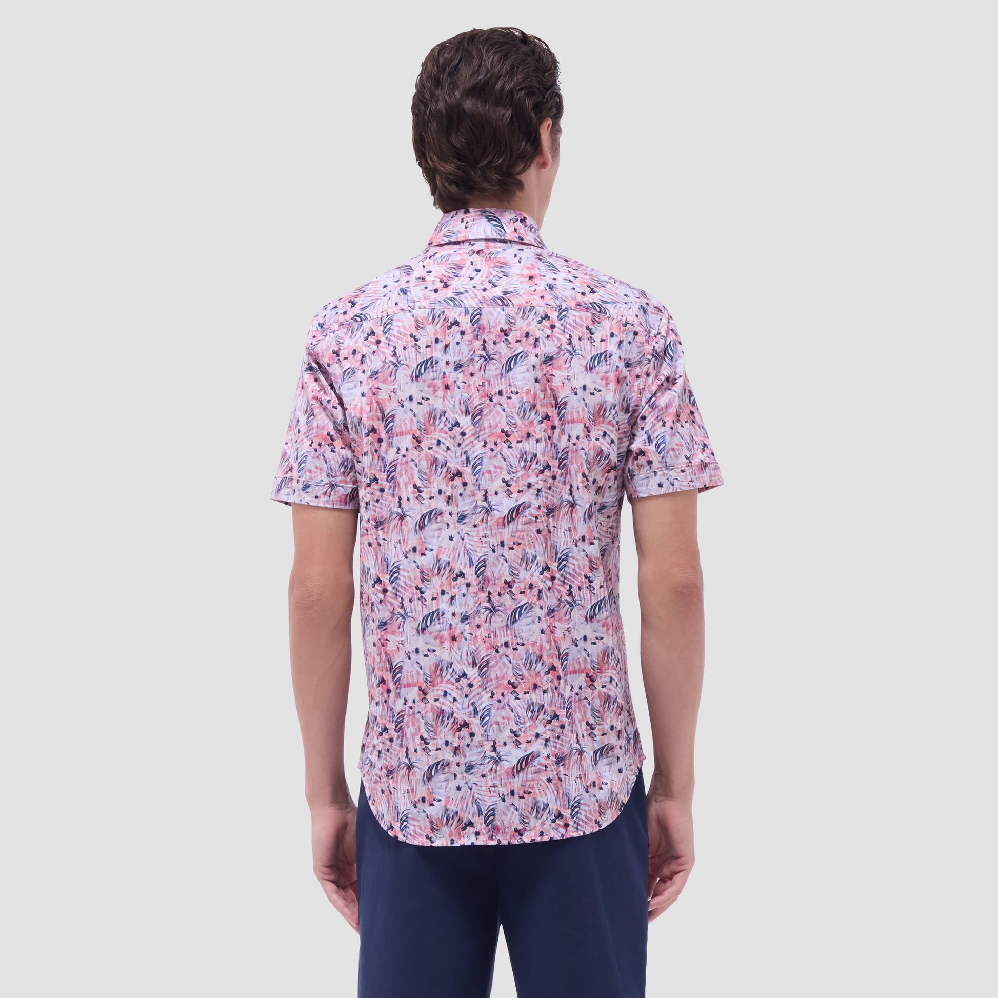Bugatchi Miles Leaf Print OoohCotton® Short-Sleeve Shirt Chili