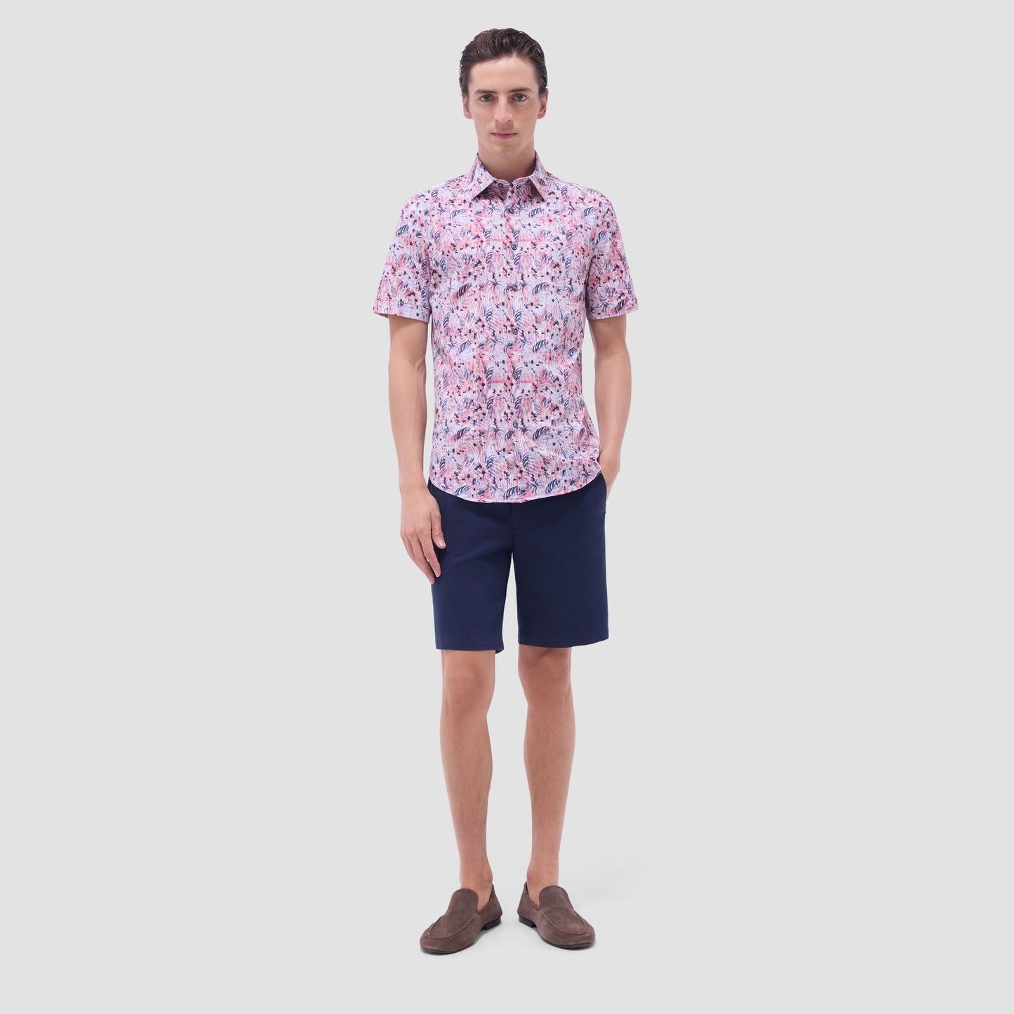 Bugatchi Miles Leaf Print OoohCotton® Short-Sleeve Shirt Chili