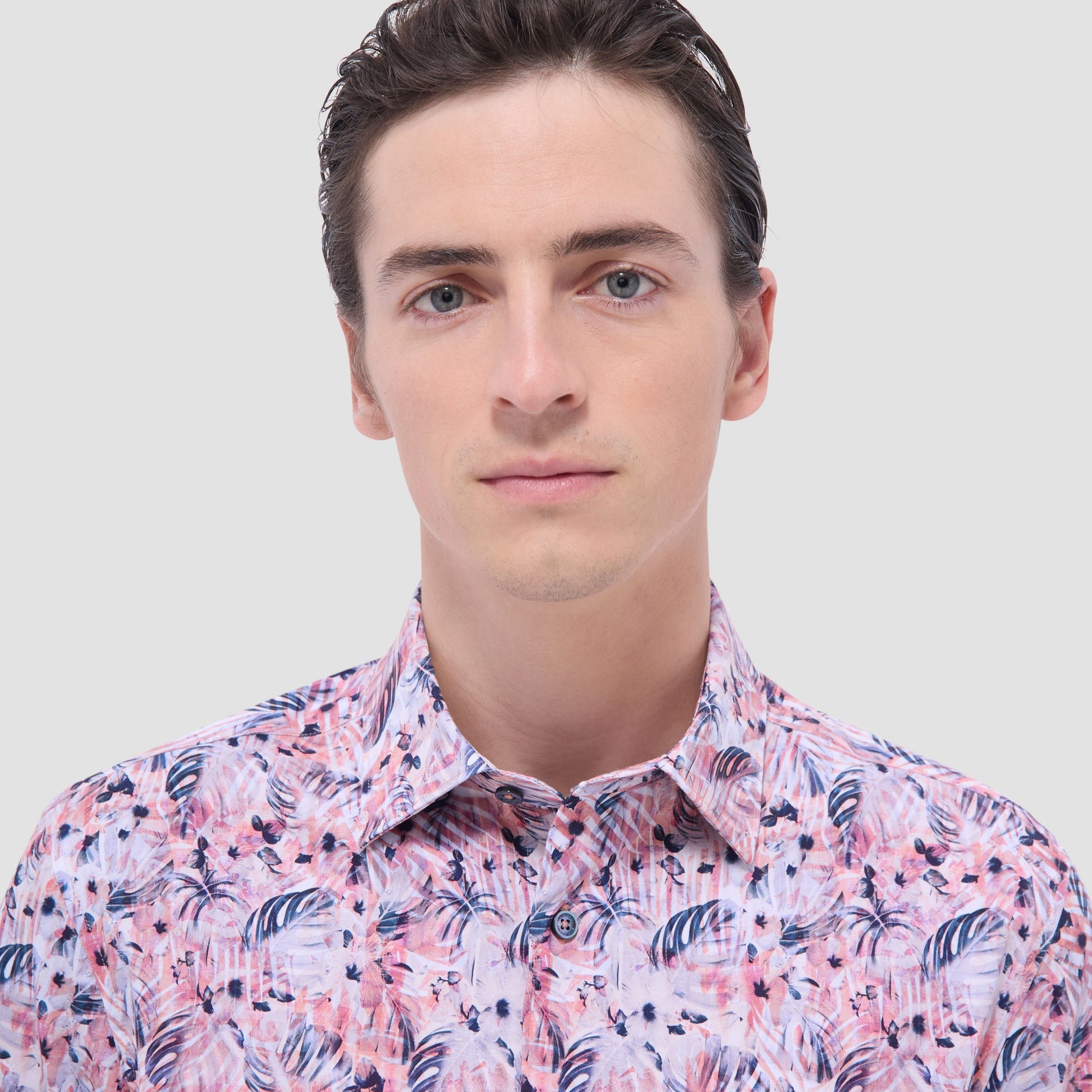 Bugatchi Miles Leaf Print OoohCotton® Short-Sleeve Shirt Chili