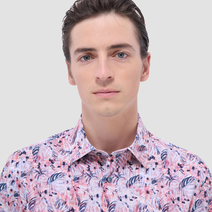 Bugatchi Miles Leaf Print OoohCotton® Short-Sleeve Shirt Chili