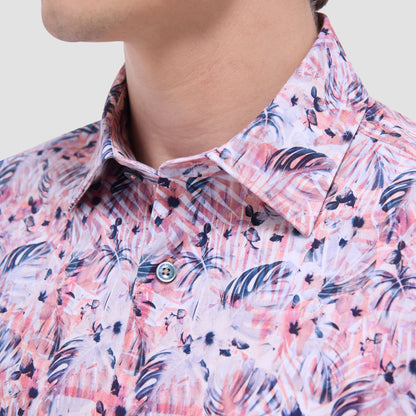Bugatchi Miles Leaf Print OoohCotton® Short-Sleeve Shirt Chili