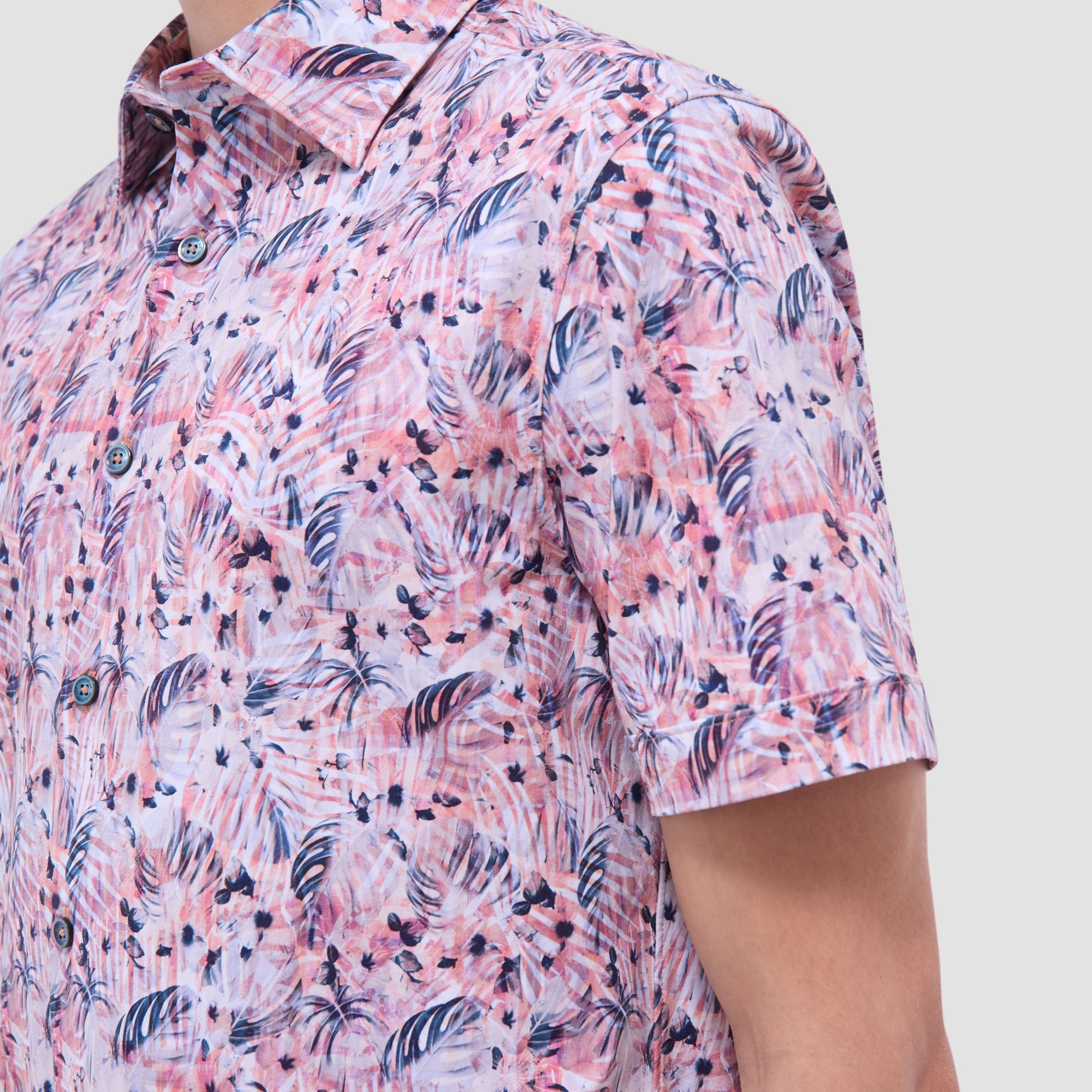 Bugatchi Miles Leaf Print OoohCotton® Short-Sleeve Shirt Chili