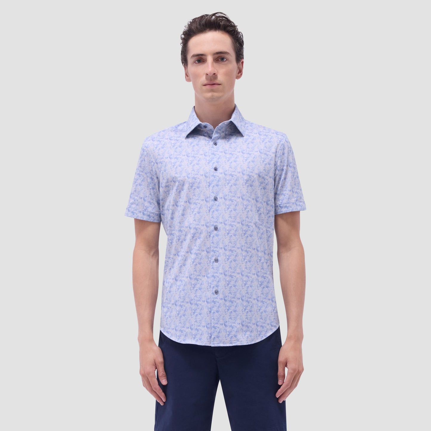 Bugatchi Miles Floral OoohCotton® Short-Sleeve Shirt Cobalt