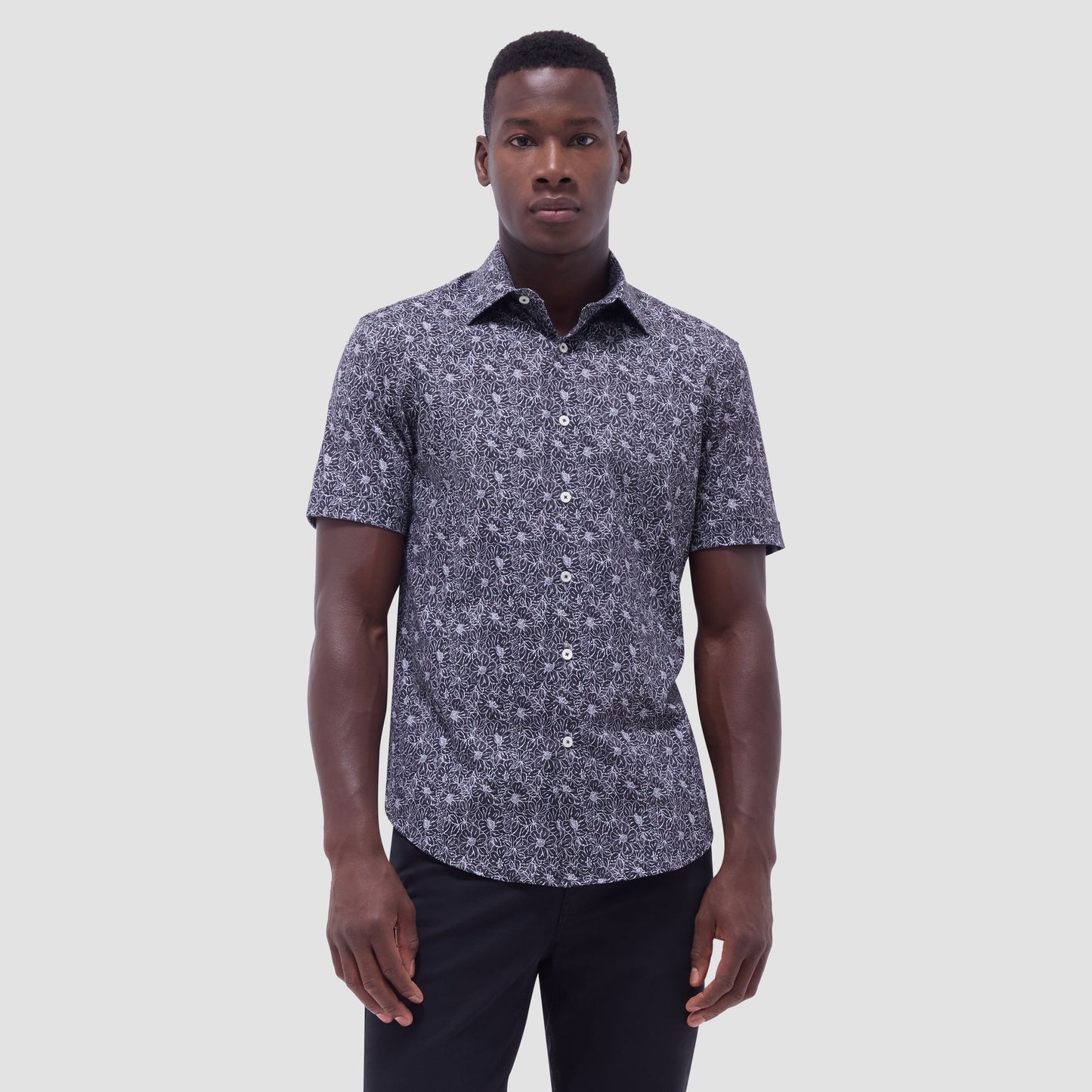 Bugatchi Miles Floral OoohCotton® Short-Sleeve Shirt Black