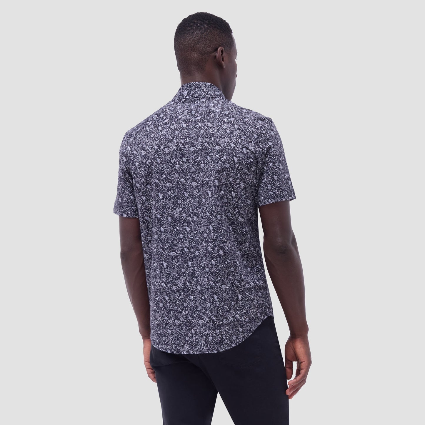 Bugatchi Miles Floral OoohCotton® Short-Sleeve Shirt Black
