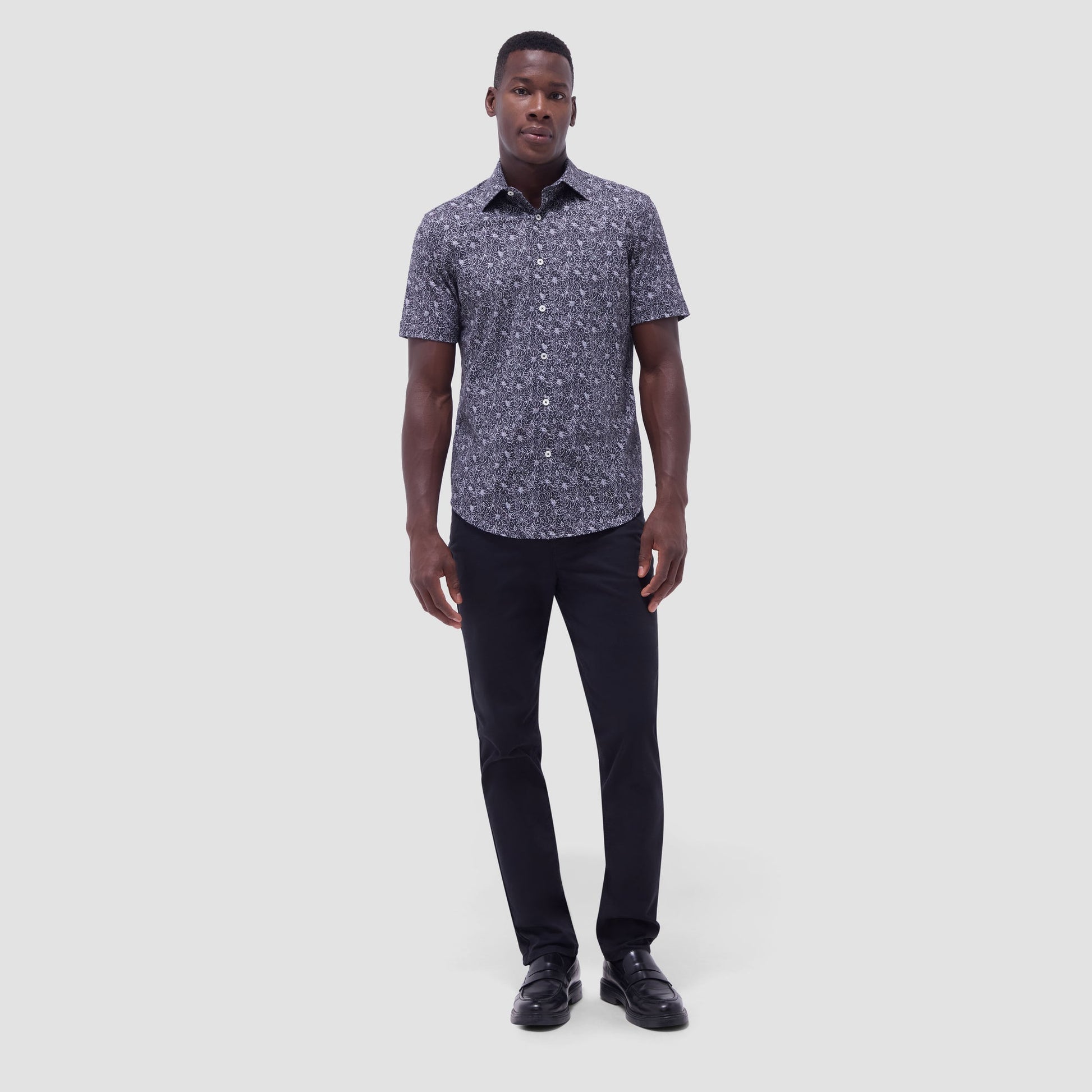 Bugatchi Miles Floral OoohCotton® Short-Sleeve Shirt Black