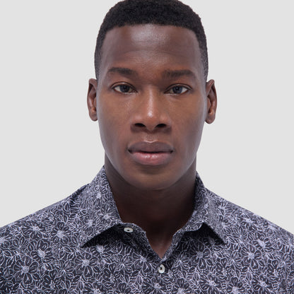Bugatchi Miles Floral OoohCotton® Short-Sleeve Shirt Black