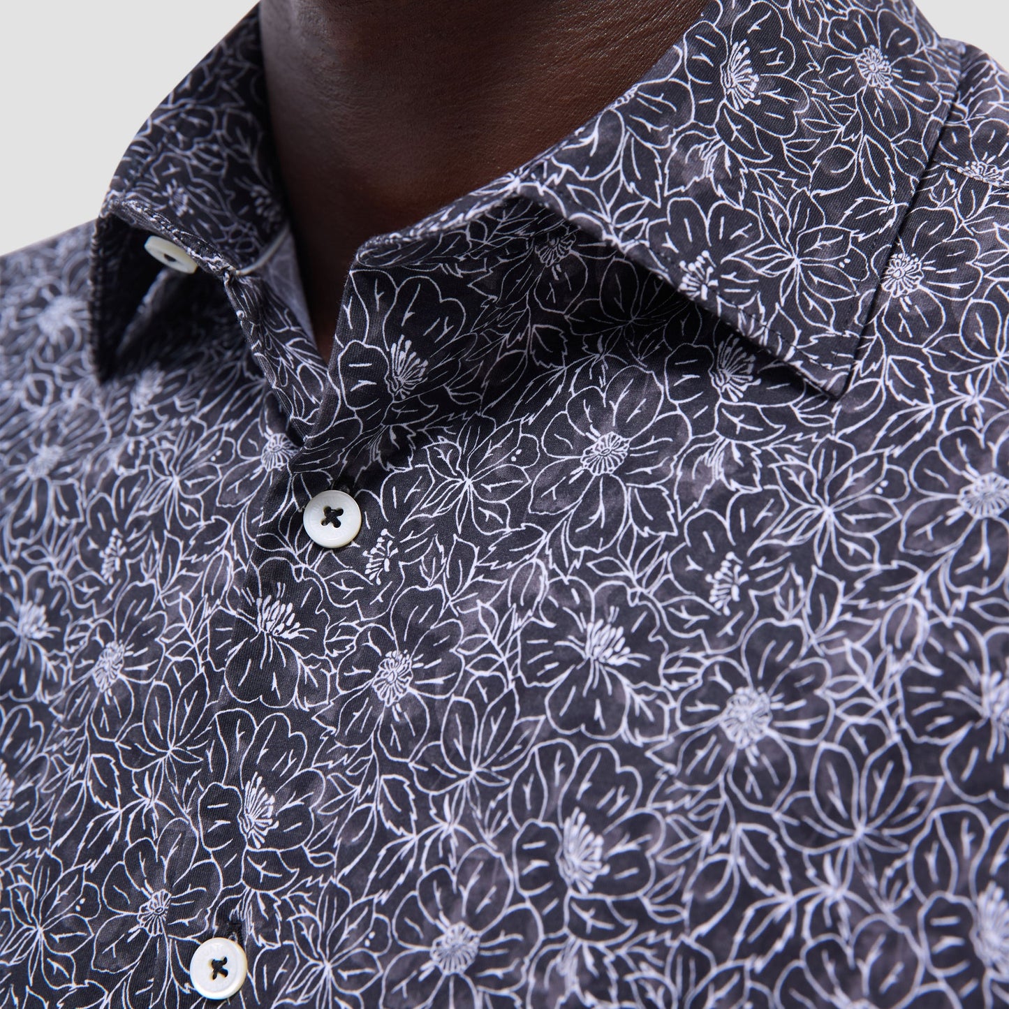 Bugatchi Miles Floral OoohCotton® Short-Sleeve Shirt Black