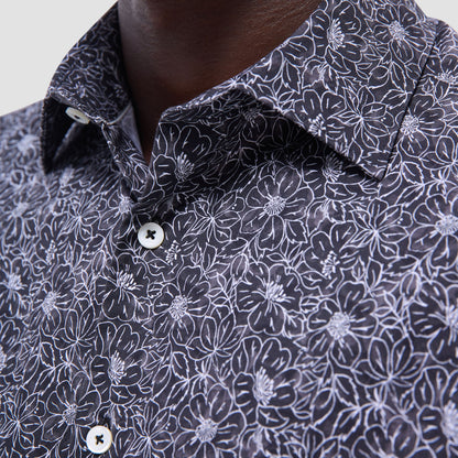 Bugatchi Miles Floral OoohCotton® Short-Sleeve Shirt Black
