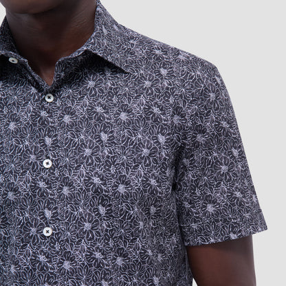 Bugatchi Miles Floral OoohCotton® Short-Sleeve Shirt Black