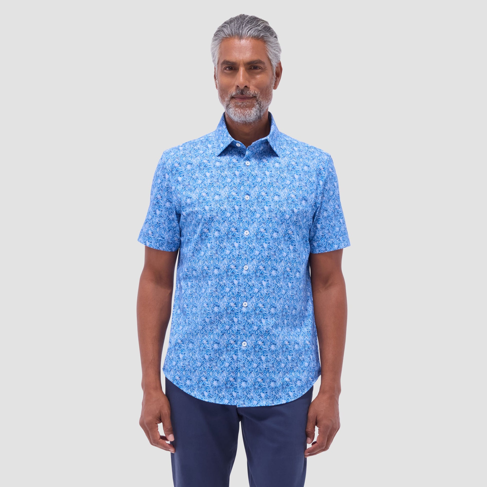 Bugatchi Miles Floral OoohCotton® Short-Sleeve Shirt Classic Blue