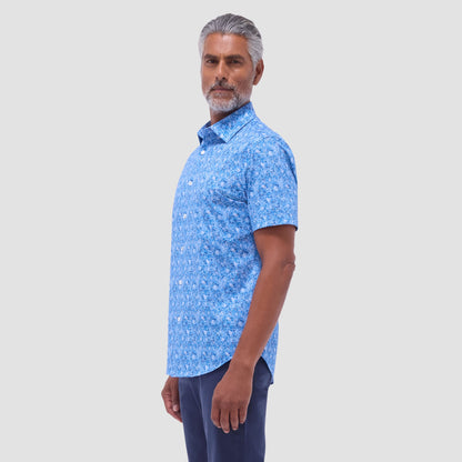 Bugatchi Miles Floral OoohCotton® Short-Sleeve Shirt Classic Blue