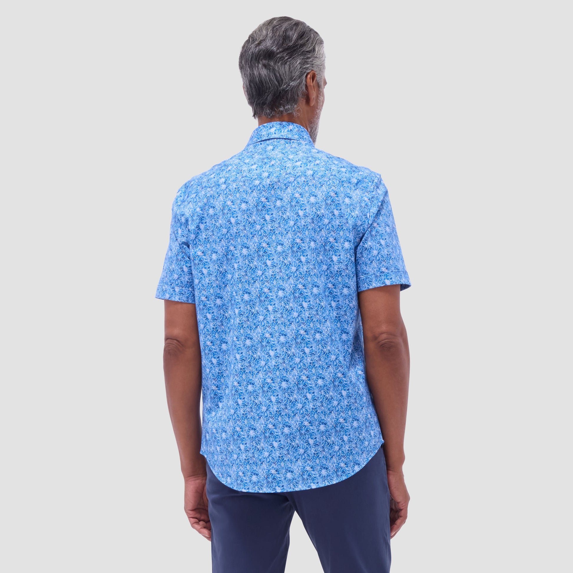 Bugatchi Miles Floral OoohCotton® Short-Sleeve Shirt Classic Blue