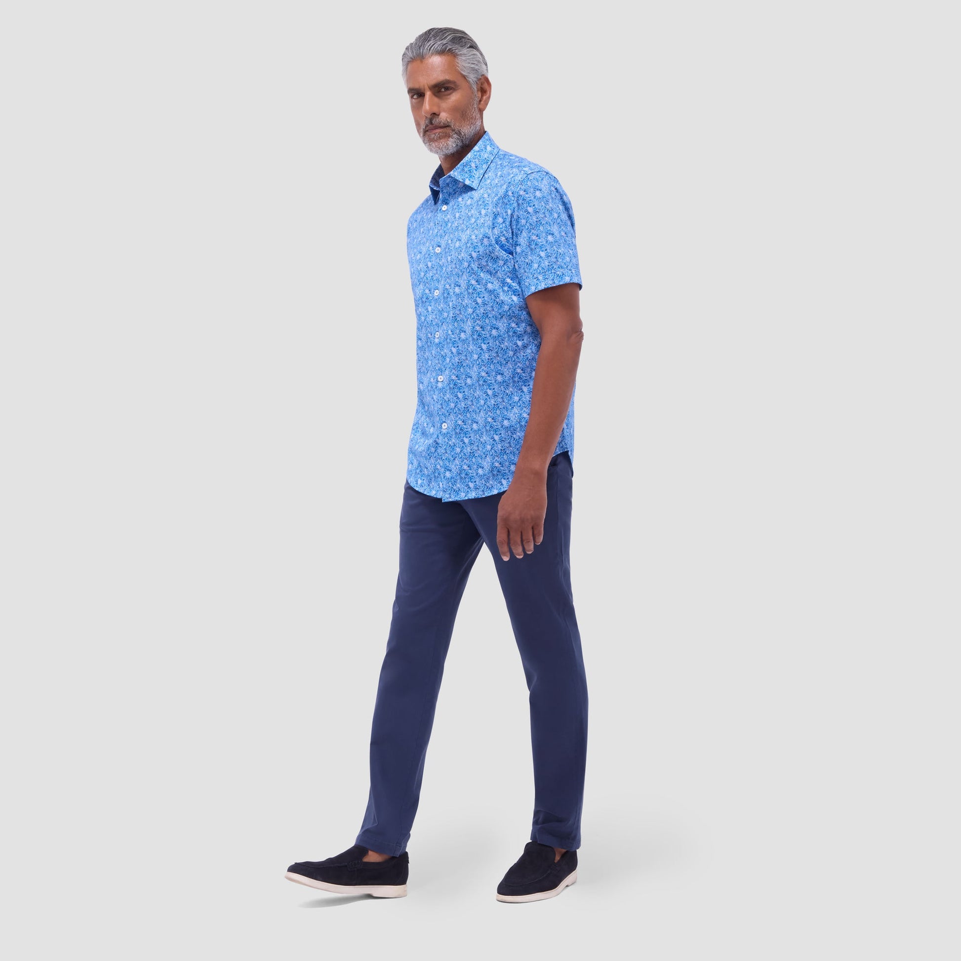Bugatchi Miles Floral OoohCotton® Short-Sleeve Shirt Classic Blue
