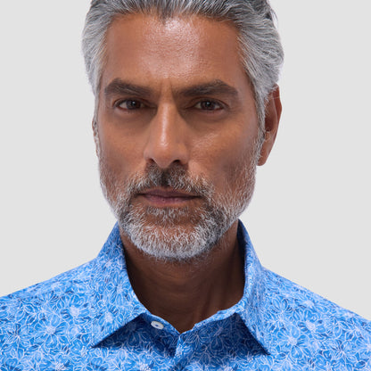 Bugatchi Miles Floral OoohCotton® Short-Sleeve Shirt Classic Blue