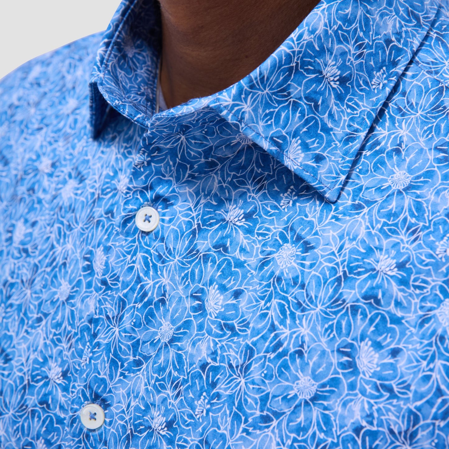 Bugatchi Miles Floral OoohCotton® Short-Sleeve Shirt Classic Blue
