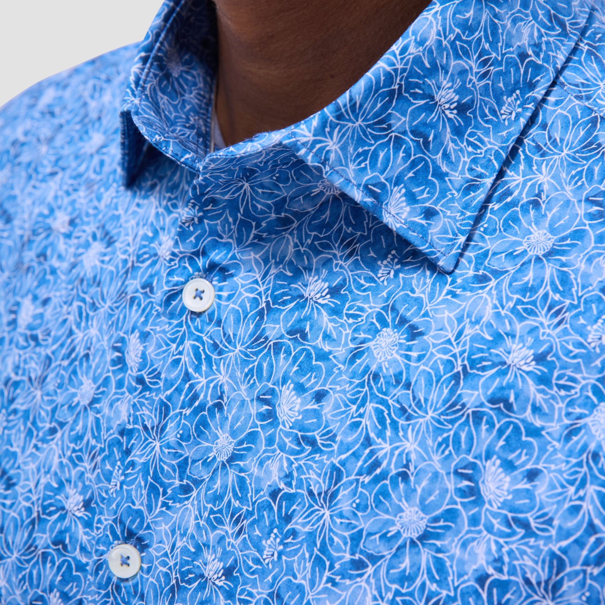 Bugatchi Miles Floral OoohCotton® Short-Sleeve Shirt Classic Blue