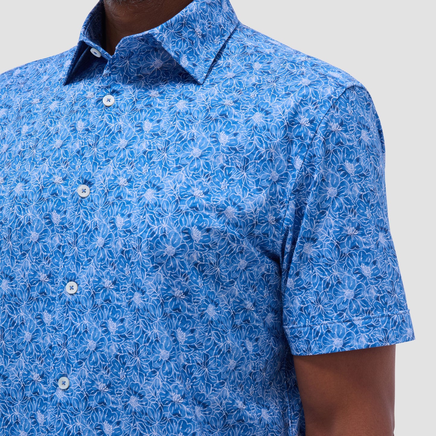 Bugatchi Miles Floral OoohCotton® Short-Sleeve Shirt Classic Blue