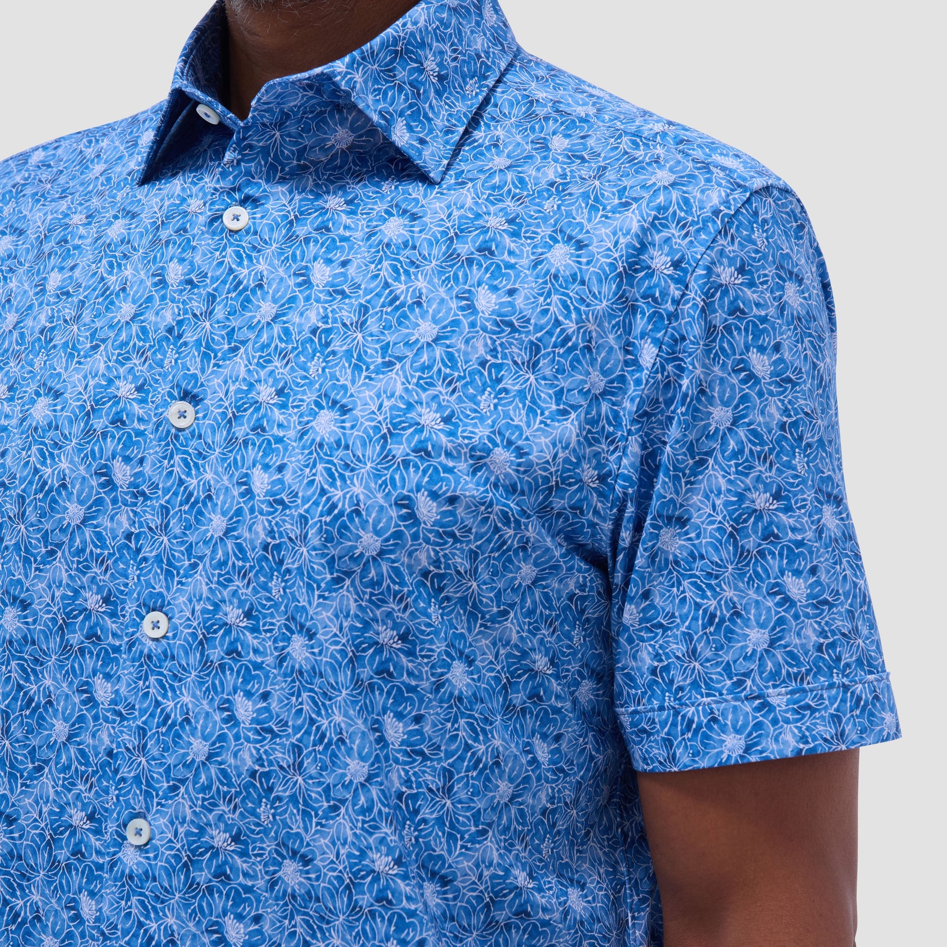 Bugatchi Miles Floral OoohCotton® Short-Sleeve Shirt Classic Blue