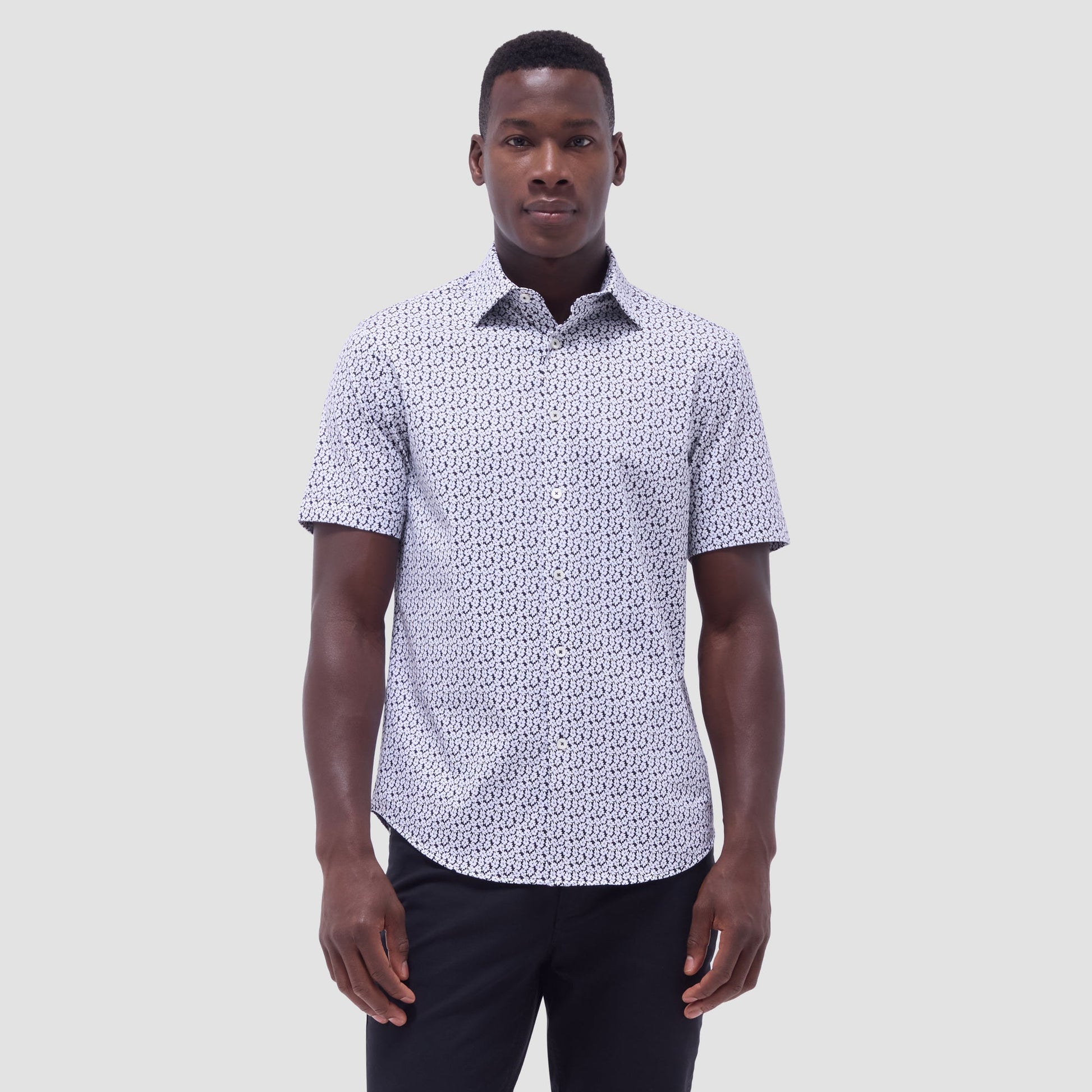 Bugatchi Miles Floral OoohCotton® Short-Sleeve Shirt Black