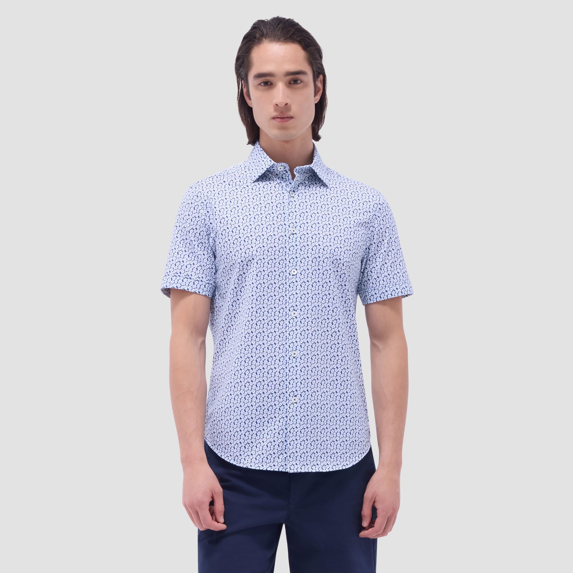 Bugatchi Miles Floral OoohCotton® Short-Sleeve Shirt Indigo