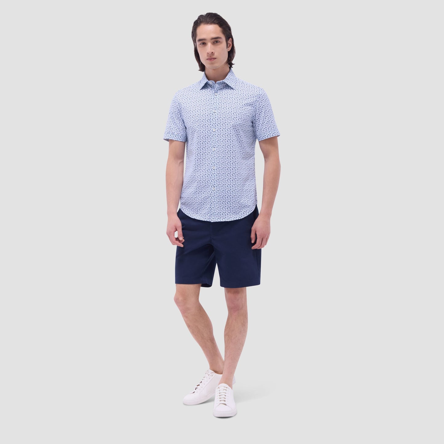 Bugatchi Miles Floral OoohCotton® Short-Sleeve Shirt Indigo