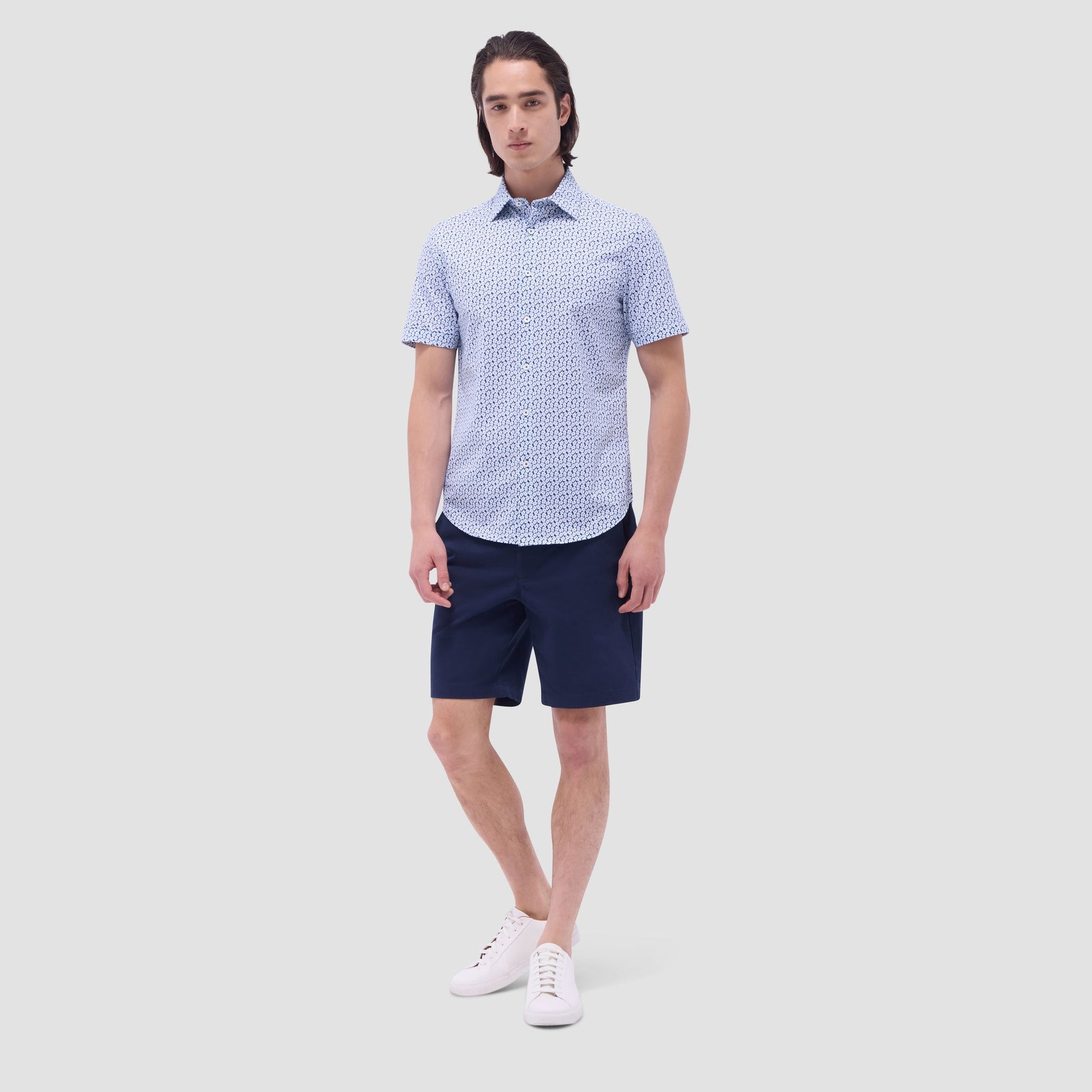 Bugatchi Miles Floral OoohCotton® Short-Sleeve Shirt Indigo
