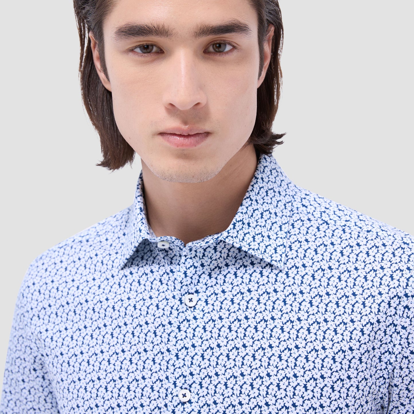 Bugatchi Miles Floral OoohCotton® Short-Sleeve Shirt Indigo