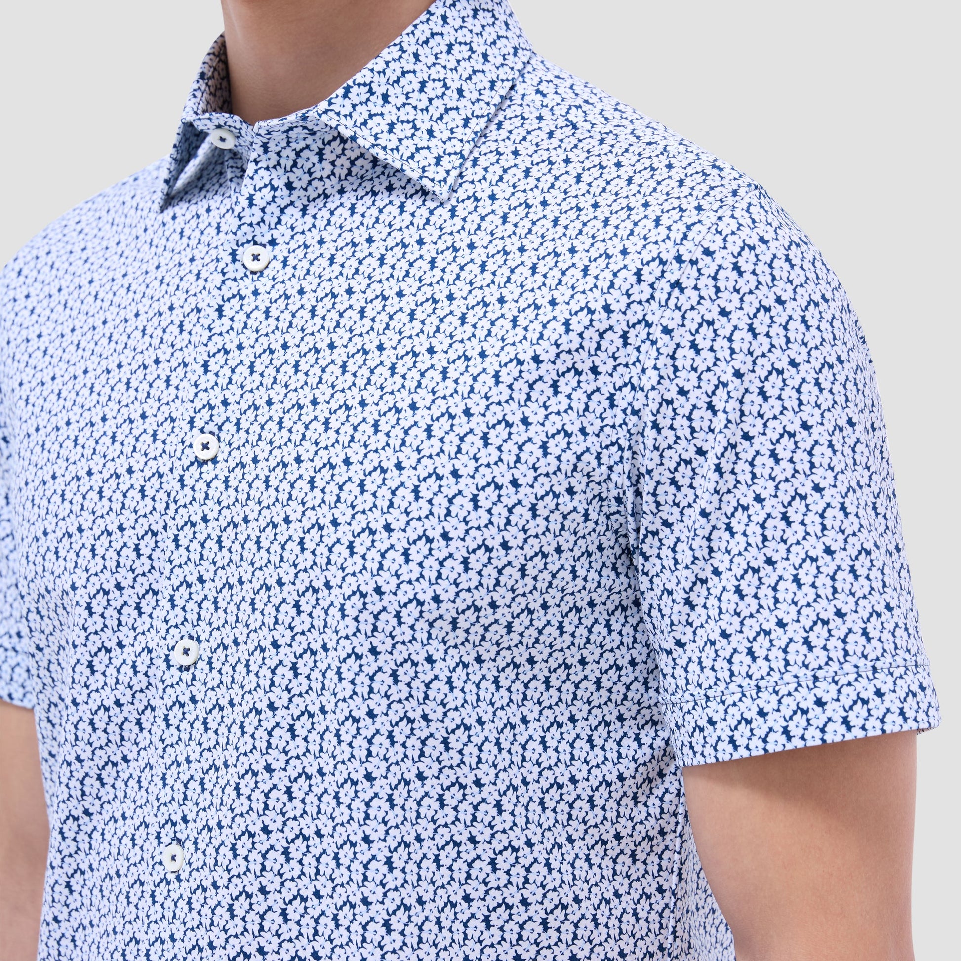 Bugatchi Miles Floral OoohCotton® Short-Sleeve Shirt Indigo