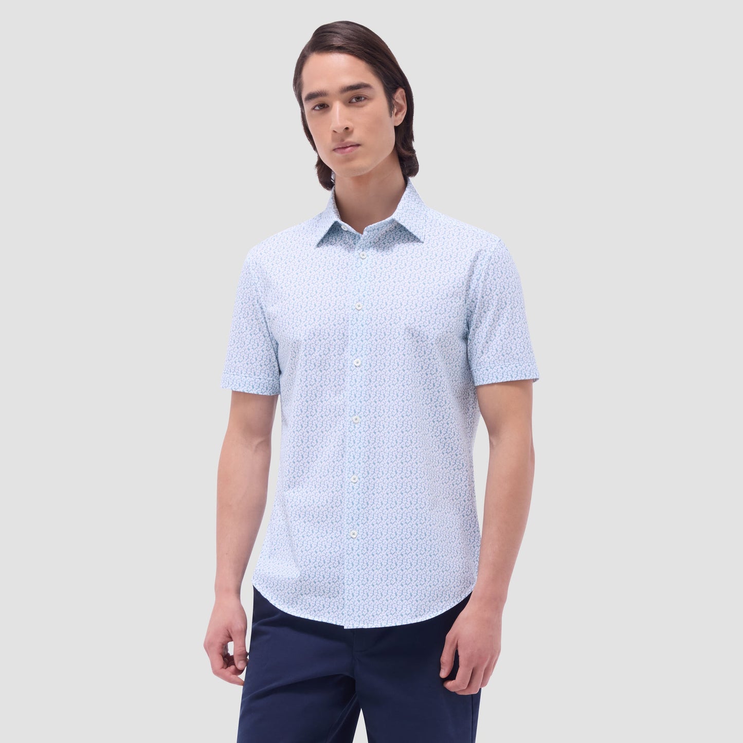 Bugatchi Miles Floral OoohCotton® Short-Sleeve Shirt Mint
