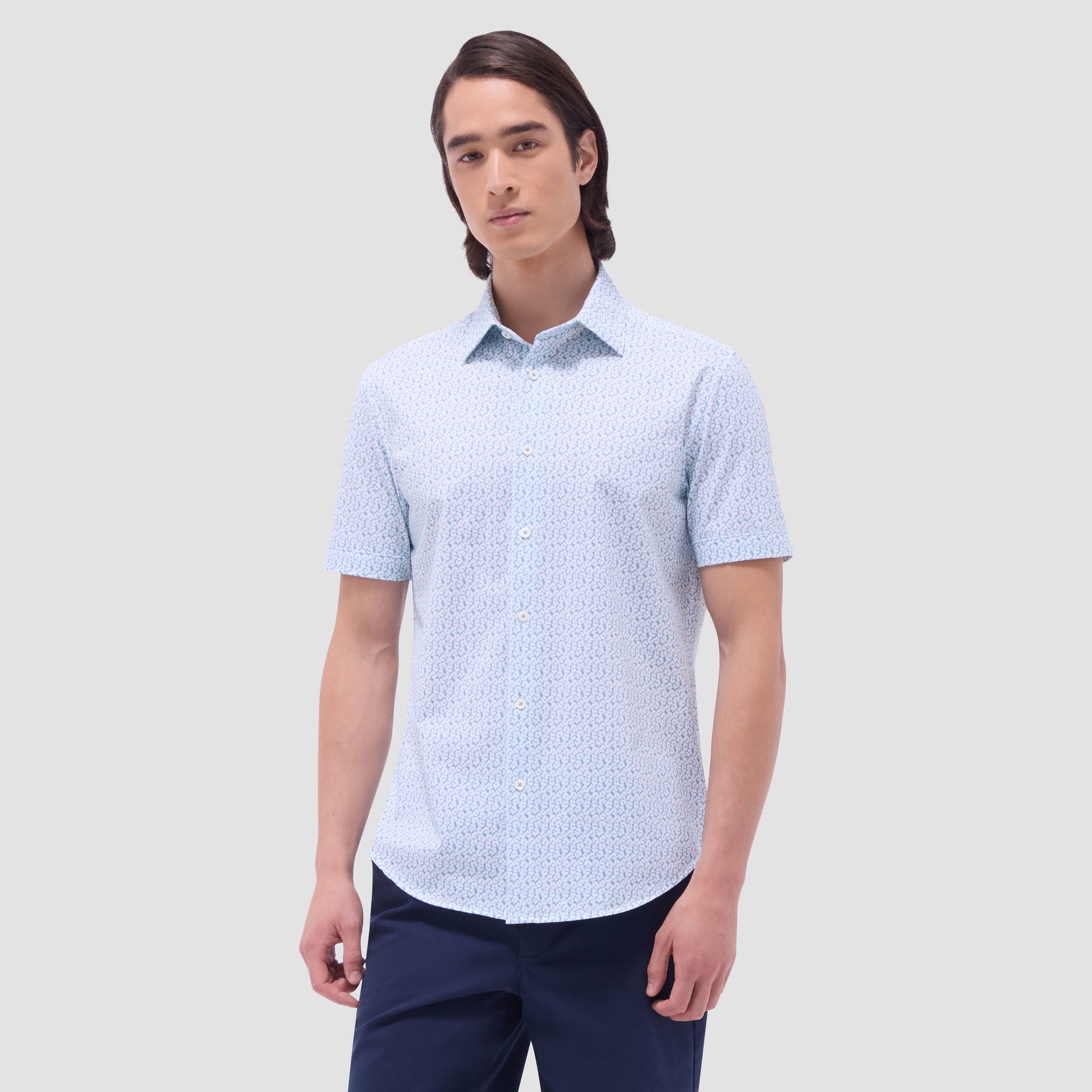 Bugatchi Miles Floral OoohCotton® Short-Sleeve Shirt Mint
