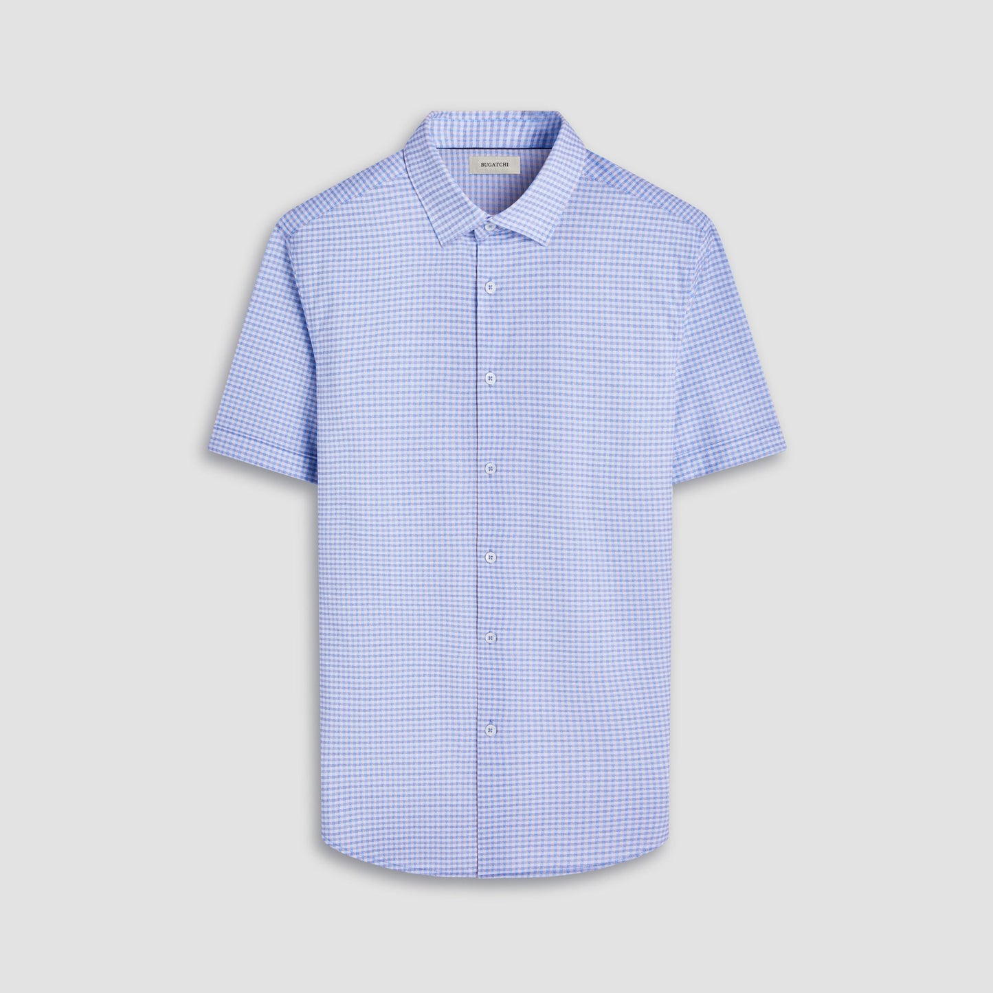 Bugatchi Miles Gingham Check OoohCotton® Short-Sleeve Shirt Air Blue