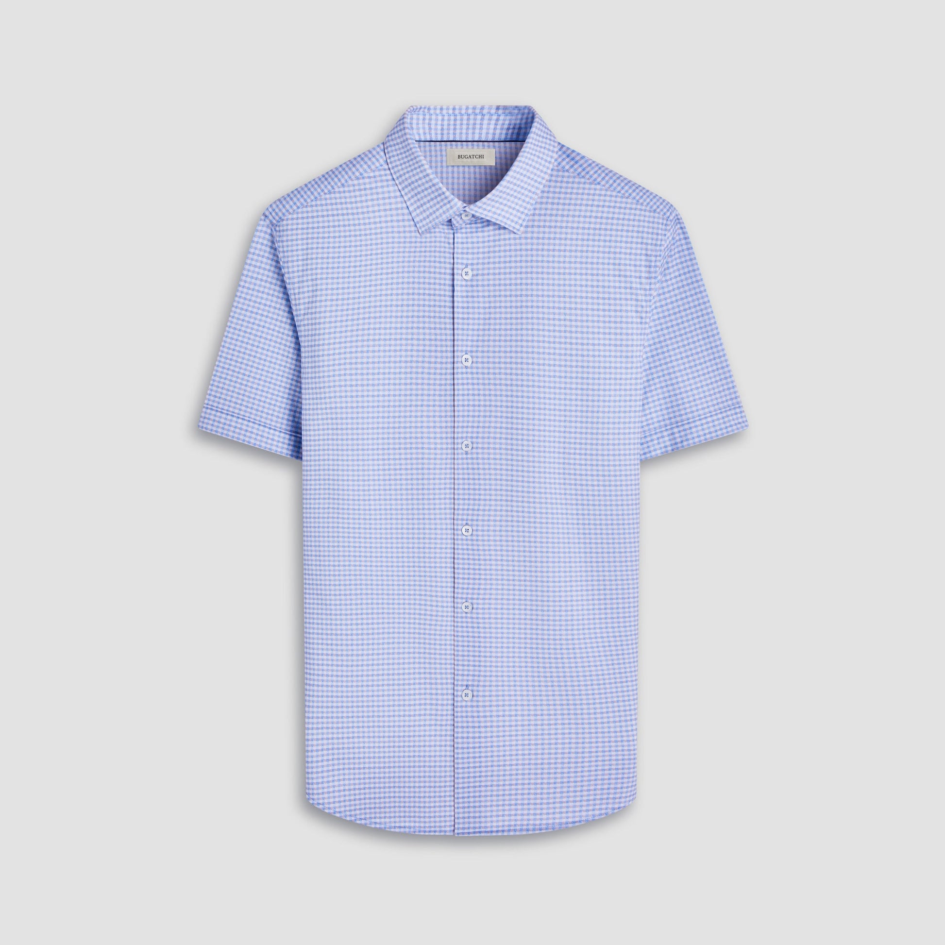 Bugatchi Miles Gingham Check OoohCotton® Short-Sleeve Shirt Air Blue