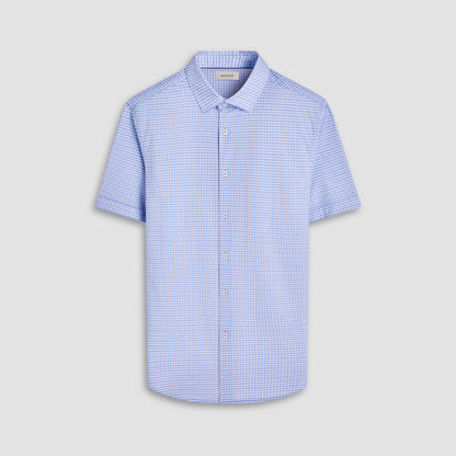 Bugatchi Miles Gingham Check OoohCotton® Short-Sleeve Shirt Air Blue