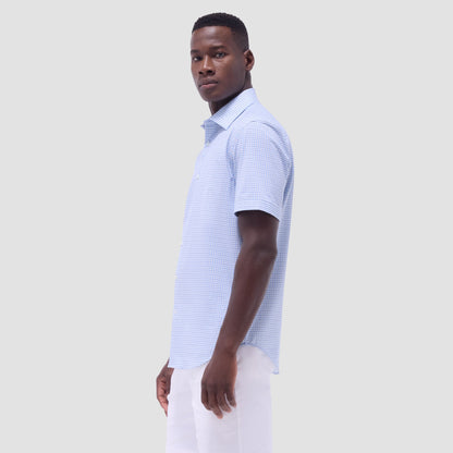 Bugatchi Miles Gingham Check OoohCotton® Short-Sleeve Shirt Air Blue