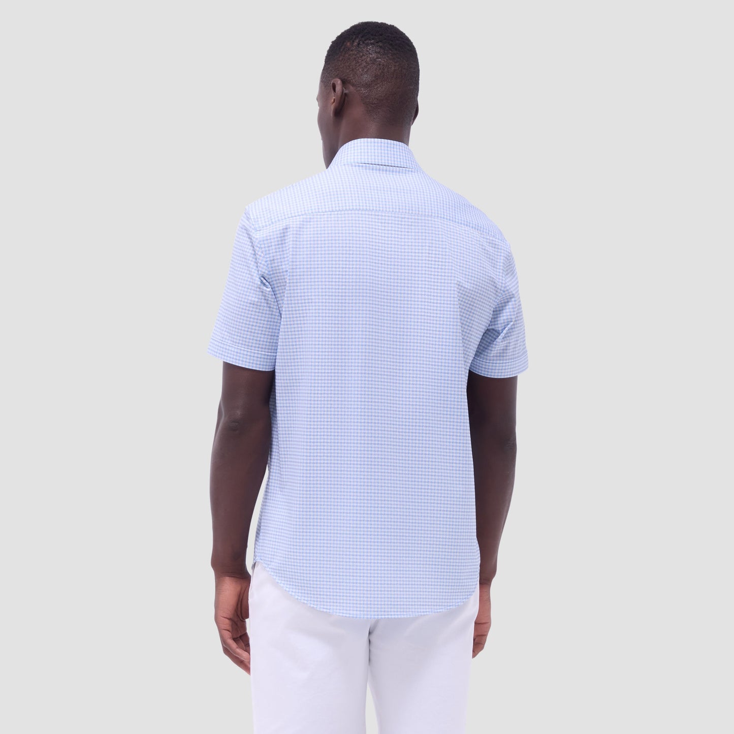 Bugatchi Miles Gingham Check OoohCotton® Short-Sleeve Shirt Air Blue