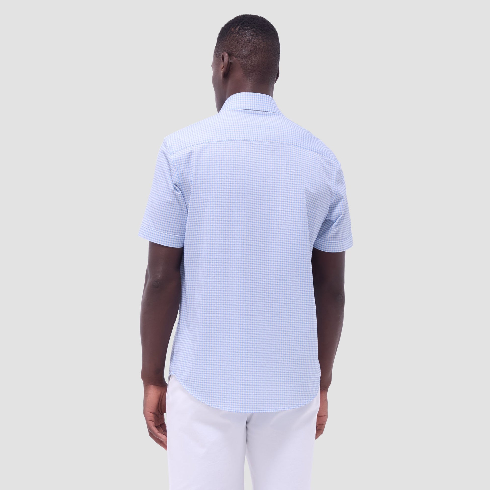 Bugatchi Miles Gingham Check OoohCotton® Short-Sleeve Shirt Air Blue