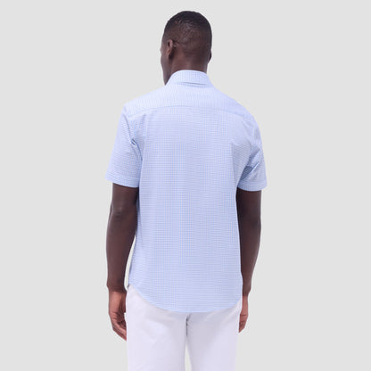 Bugatchi Miles Gingham Check OoohCotton® Short-Sleeve Shirt Air Blue