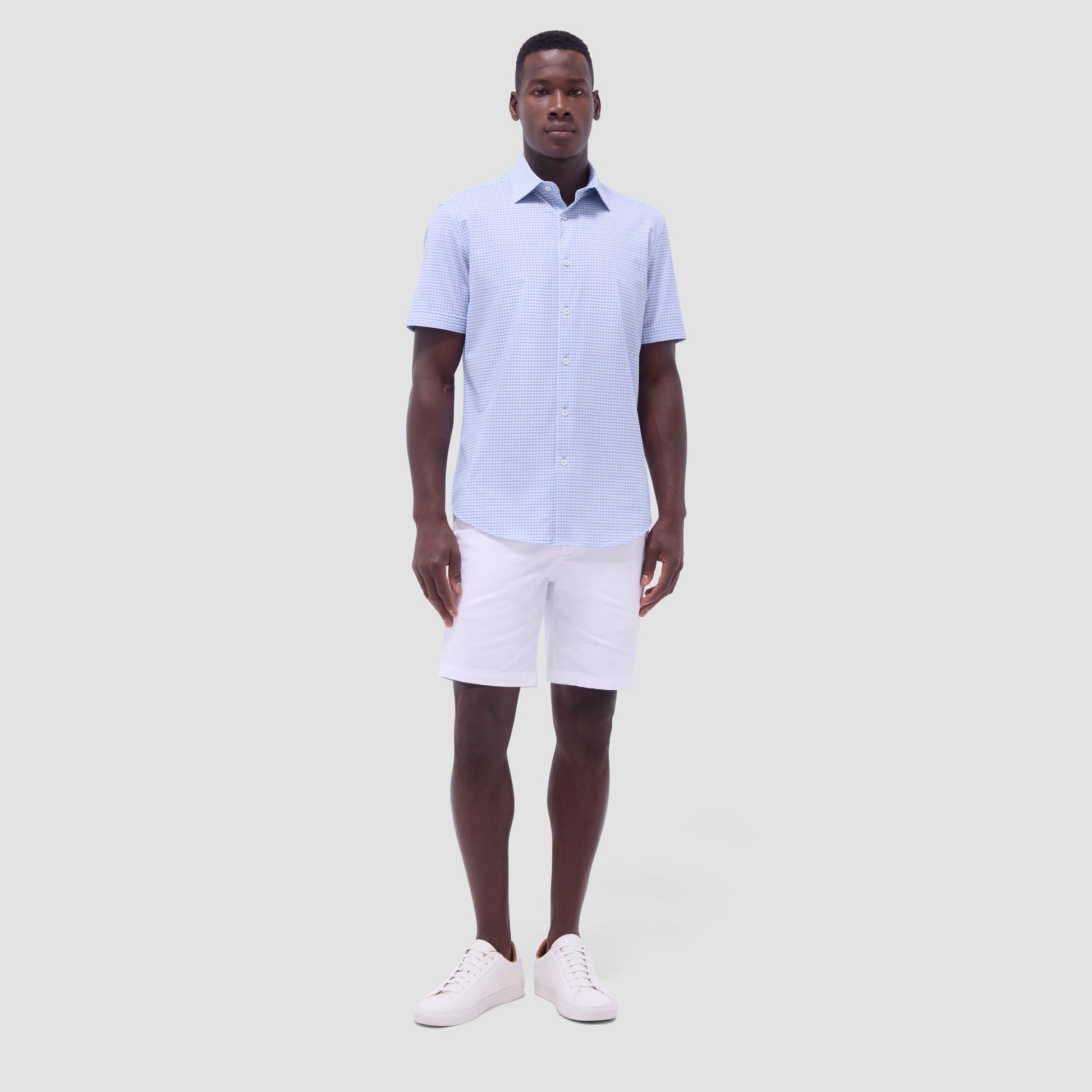 Bugatchi Miles Gingham Check OoohCotton® Short-Sleeve Shirt Air Blue