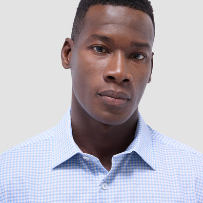 Bugatchi Miles Gingham Check OoohCotton® Short-Sleeve Shirt Air Blue