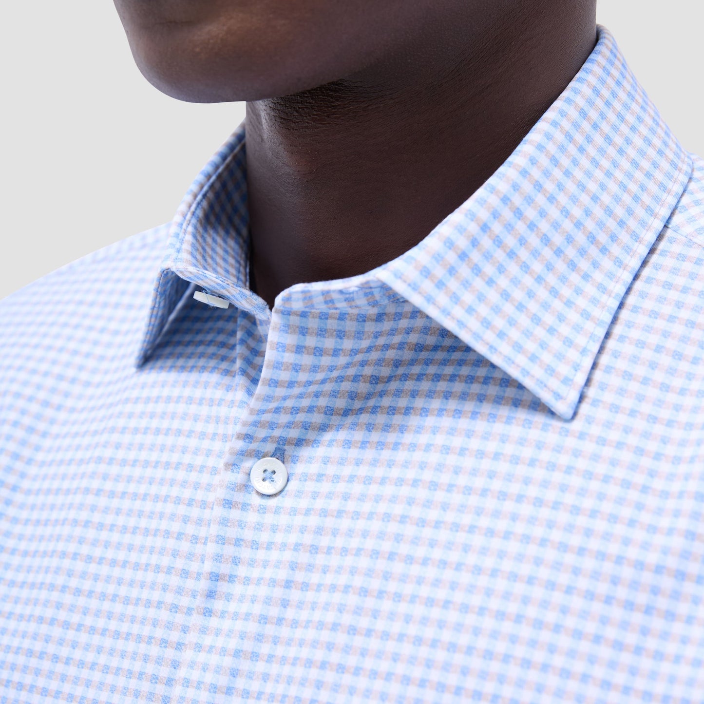 Bugatchi Miles Gingham Check OoohCotton® Short-Sleeve Shirt Air Blue