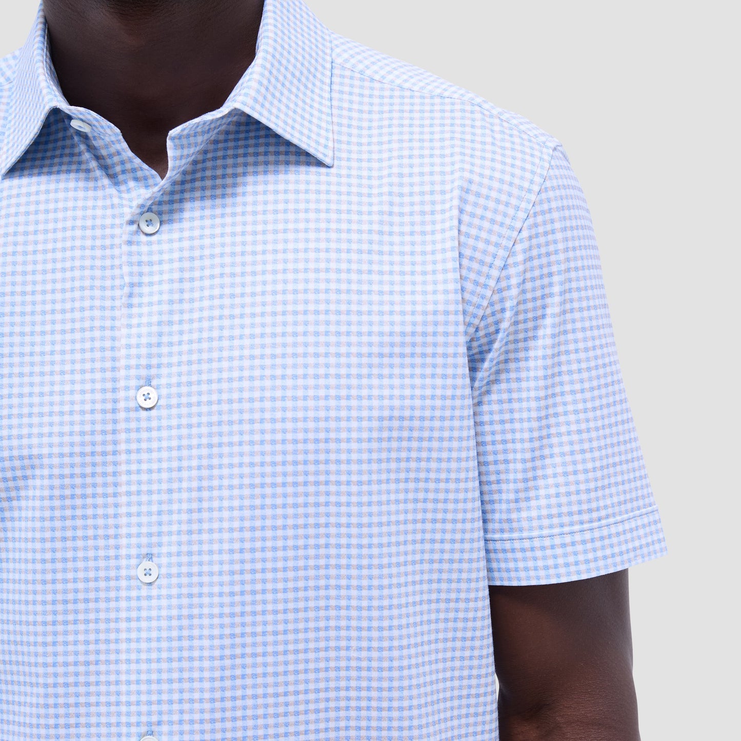 Bugatchi Miles Gingham Check OoohCotton® Short-Sleeve Shirt Air Blue