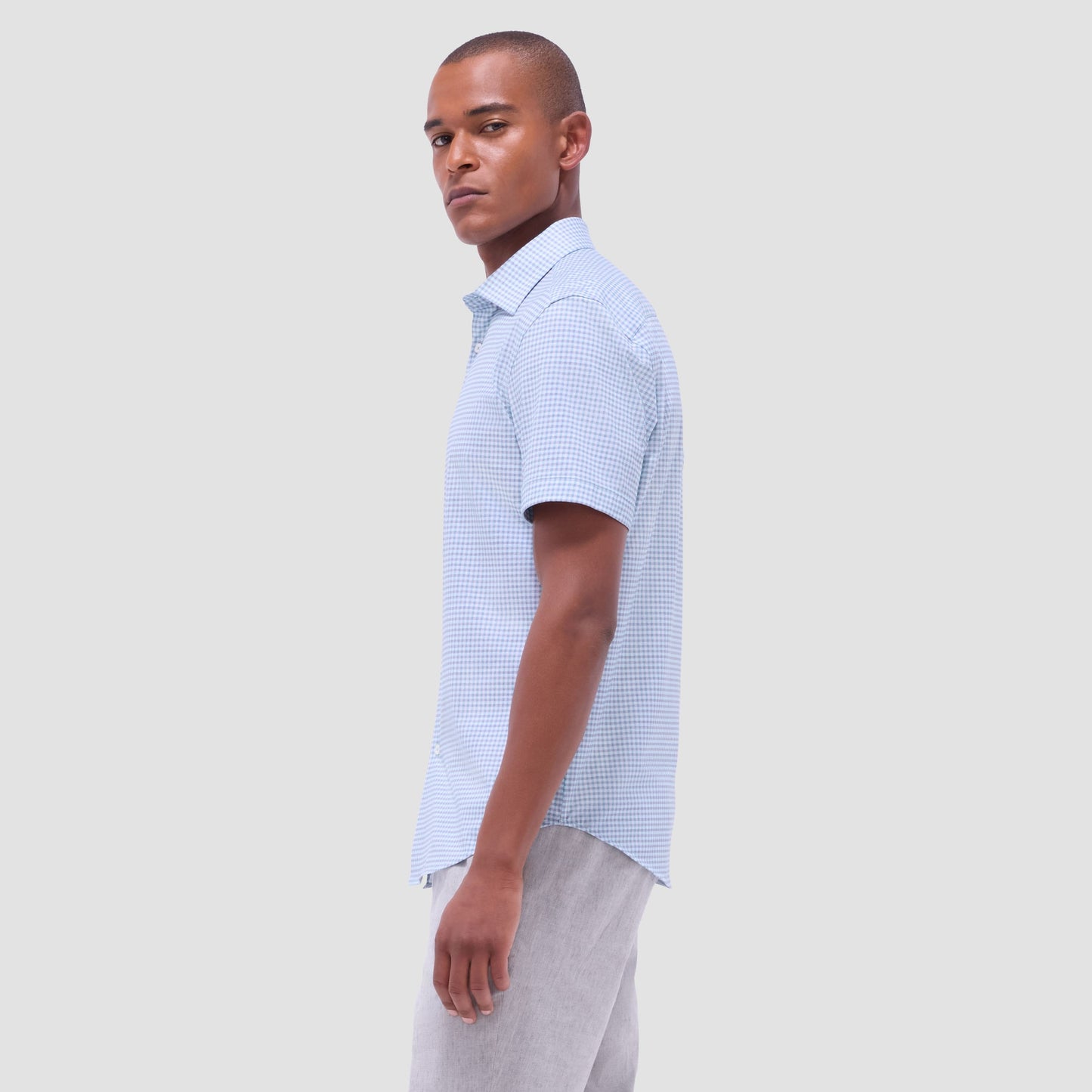 Bugatchi Miles Gingham Check OoohCotton® Short-Sleeve Shirt Menthol