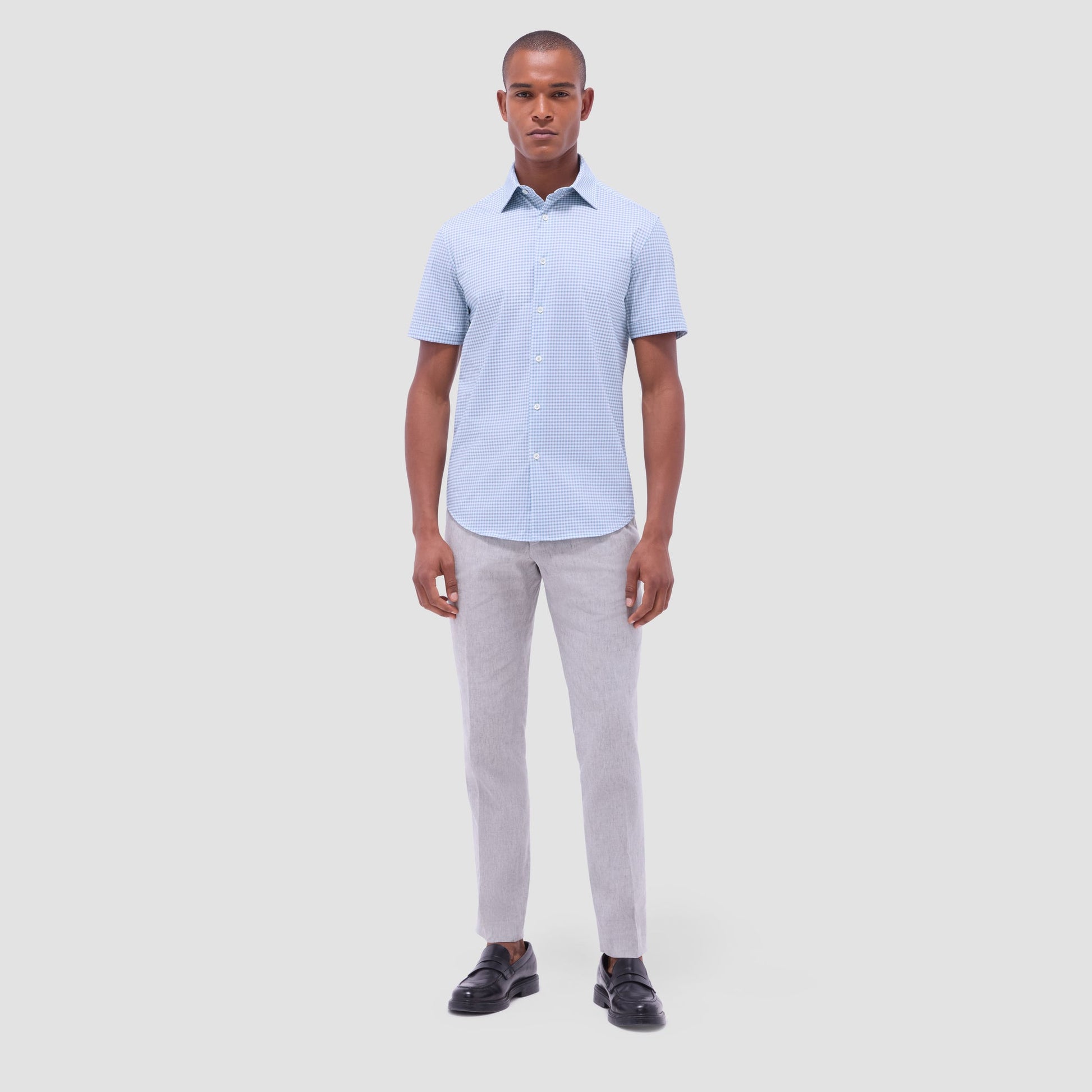 Bugatchi Miles Gingham Check OoohCotton® Short-Sleeve Shirt Menthol