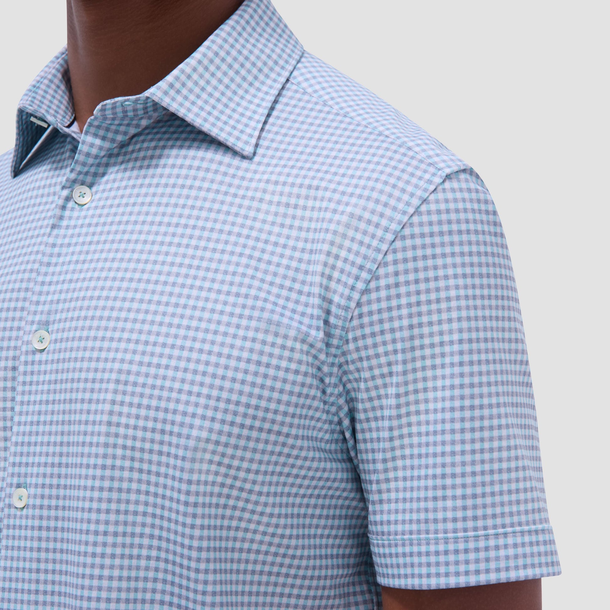 Bugatchi Miles Gingham Check OoohCotton® Short-Sleeve Shirt Menthol