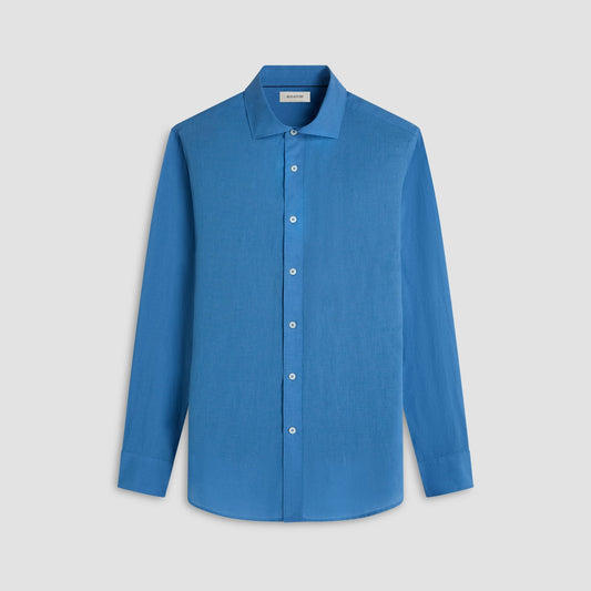 Bugatchi Axel Solid Linen Shirt Classic Blue