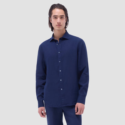 Bugatchi Axel Solid Linen Shirt Navy